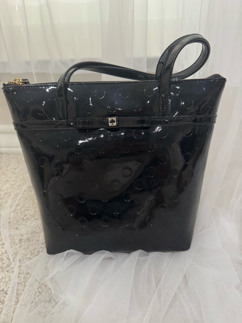 Kate Spade Black Patent Polka Dot Tote
